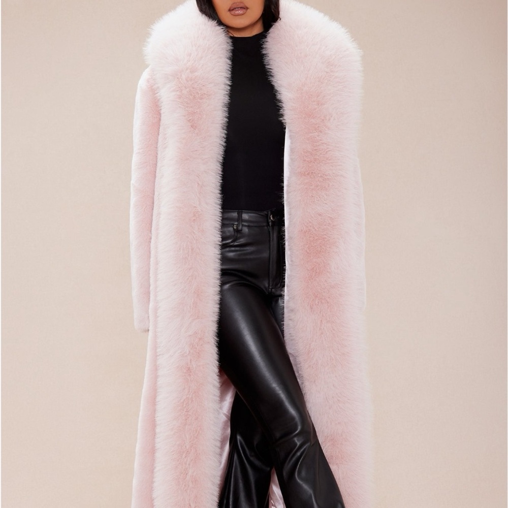 Elegant Soft Pink Faux Fur Coat